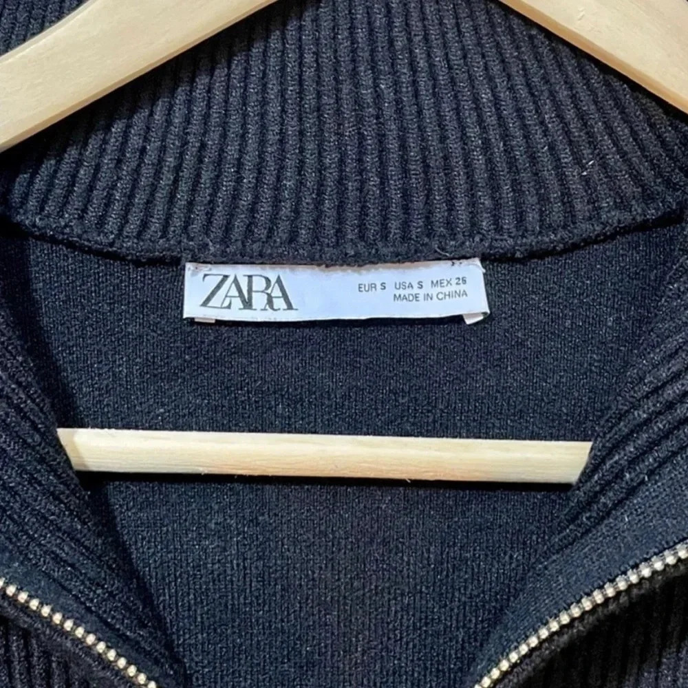 Zara Oversized Soft Half-Zip Black Batwing Sleeve Turtleneck Sweater - Picture 4 of 6